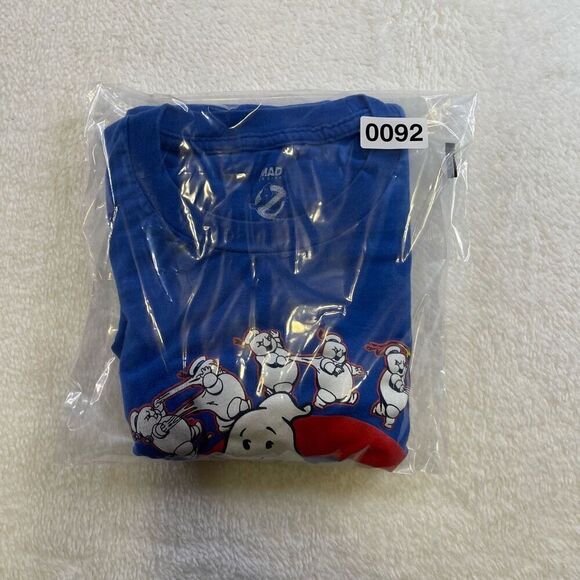 Large Blue T Shirt Ghostbusters Logo With Stay Puffed Marshmallow Minis Mad Engi - Picture 13 of 13